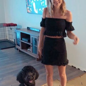 Fringe crop top and skirt set